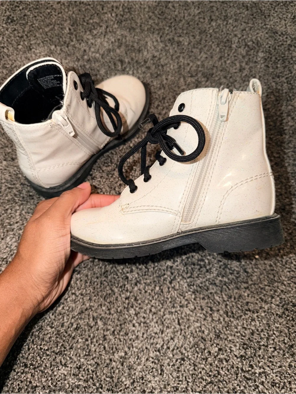 wonder nation White Glitter Combat Boots with Black Laces